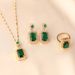 Classic Zircon Emerald Crystal Geometric Earrings Necklace Ring Set, High-end Temperament Collarbone Chain Jewelry_ipsvogv.com