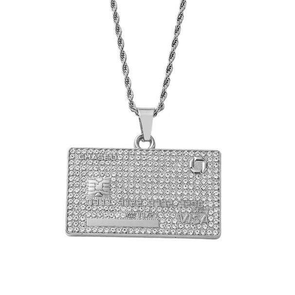 Hip Hop Full Diamond VISA Gold Personalized Nightclub Trendy Person Hanging Credit Card Pendant Necklace_ipsvogv.com