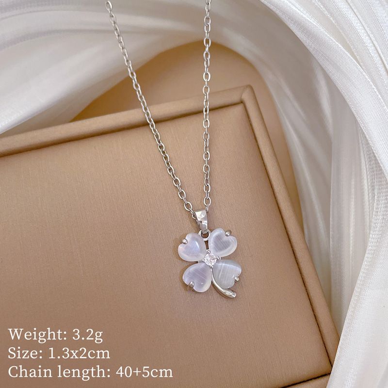 】 Cat's 【 Eye Lucky Grass Fashion Light Luxury Temperament Gorgeous Full Diamond Necklace Women's Versatile Clavicle 【 】_ipsvogv.com