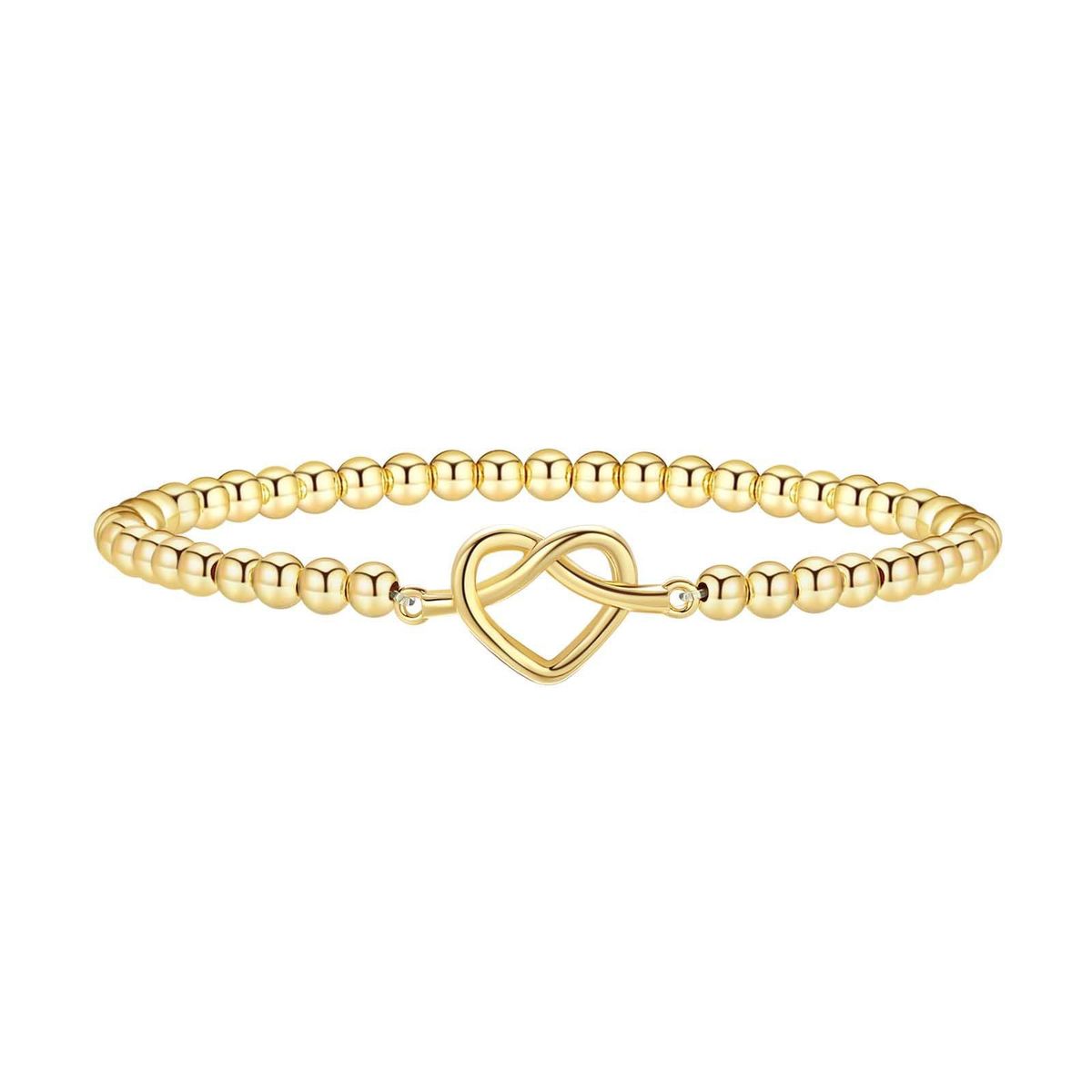 Geometric Beaded Bracelet - Wave Knot Design With Gold Beads & Heart Charms (Trendy Stackable Jewelry For Women Boho Chic Hand Accessory)_ipsvogv.com
