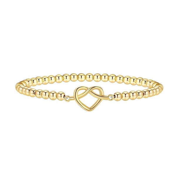 Geometric Beaded Bracelet - Wave Knot Design With Gold Beads & Heart Charms (Trendy Stackable Jewelry For Women Boho Chic Hand Accessory)_ipsvogv.com