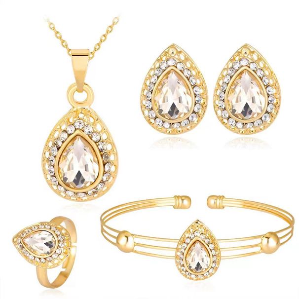 Jewelry Set Women's Water Drop Gem Series Necklace Earrings Ring Bracelet Four piece Set _ipsvogv.com