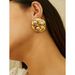 L Designer Style Gold Brass Metal Minimalist Round Ball Three-Dimensional Disc Earrings Heavy Craft Ear Jewelry_ipsvogv.com