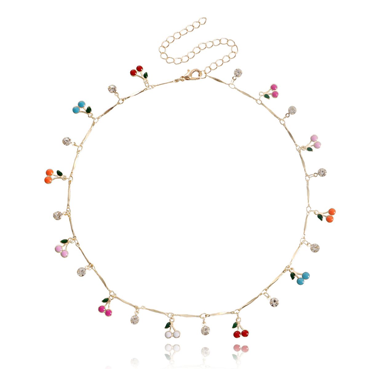 ins Colorful Drip Cherry Zircon Pendant Necklace Female Spice Choker Explosive Item Necklace_ipsvogv.com