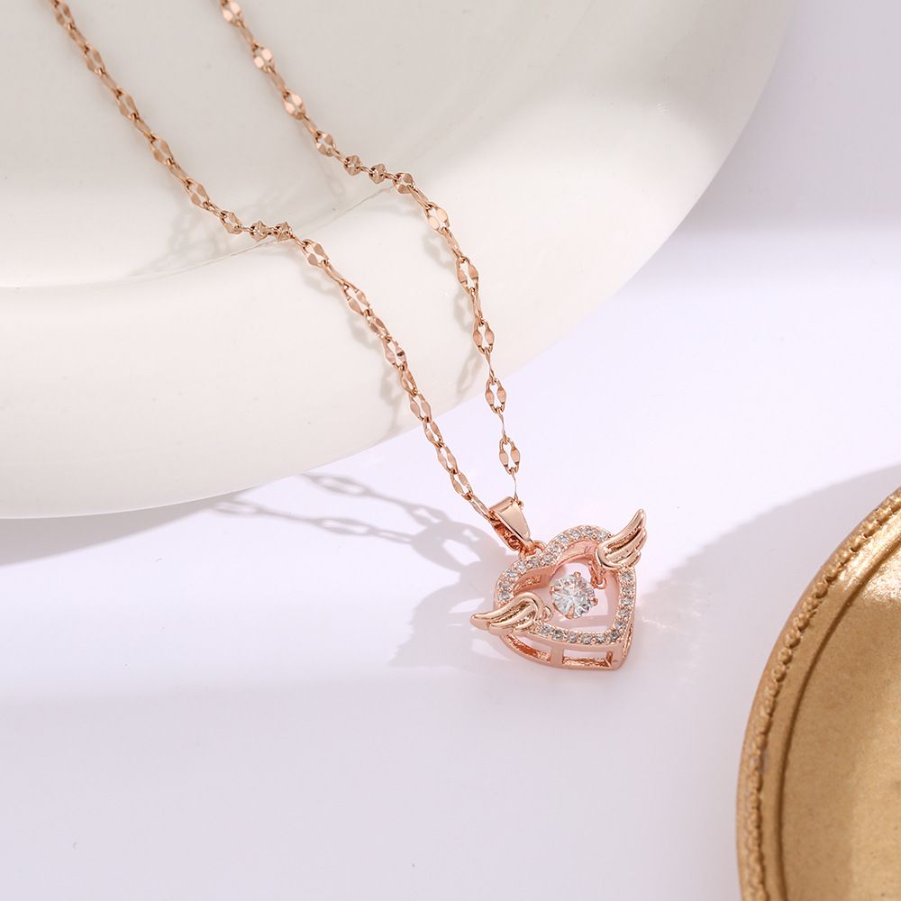 Jumping Heart Titanium Steel Flexibility Necklace Female Heart Angel Wings Collar Chain Korean Version Simple and_ipsvogv.com