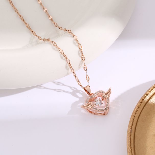 Jumping Heart Titanium Steel Flexibility Necklace Female Heart Angel Wings Collar Chain Korean Version Simple and_ipsvogv.com