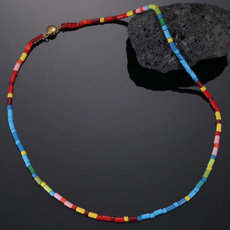 Colored Beaded Necklace Female Ins Candy Rainbow Stacked Clavicle Chain_ipsvogv.com