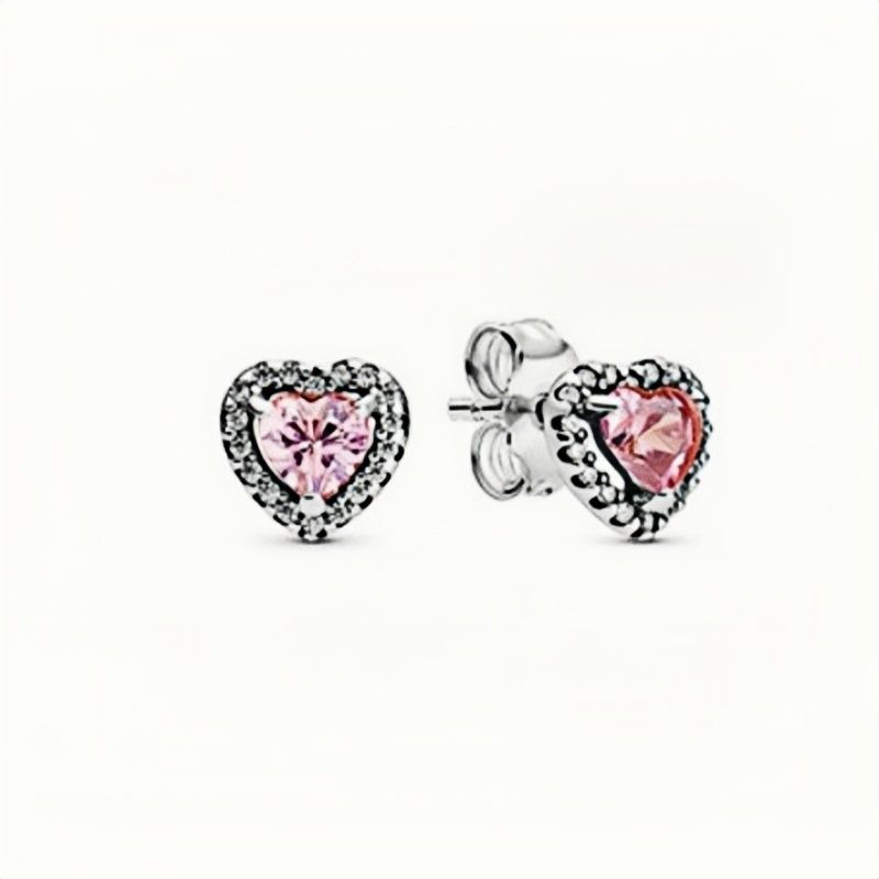 Heart-Shaped Pink Stud Earrings Silver-Plated Diamond Ring Shining Heart Niche Necklace Ins Gift_ipsvogv.com