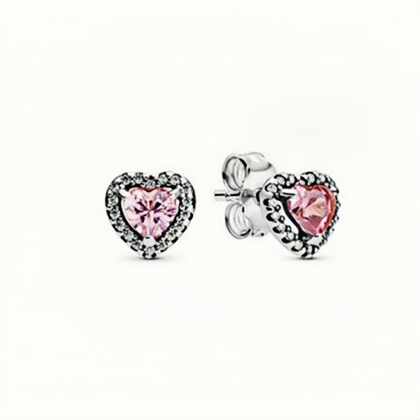 Heart-Shaped Pink Stud Earrings Silver-Plated Diamond Ring Shining Heart Niche Necklace Ins Gift_ipsvogv.com