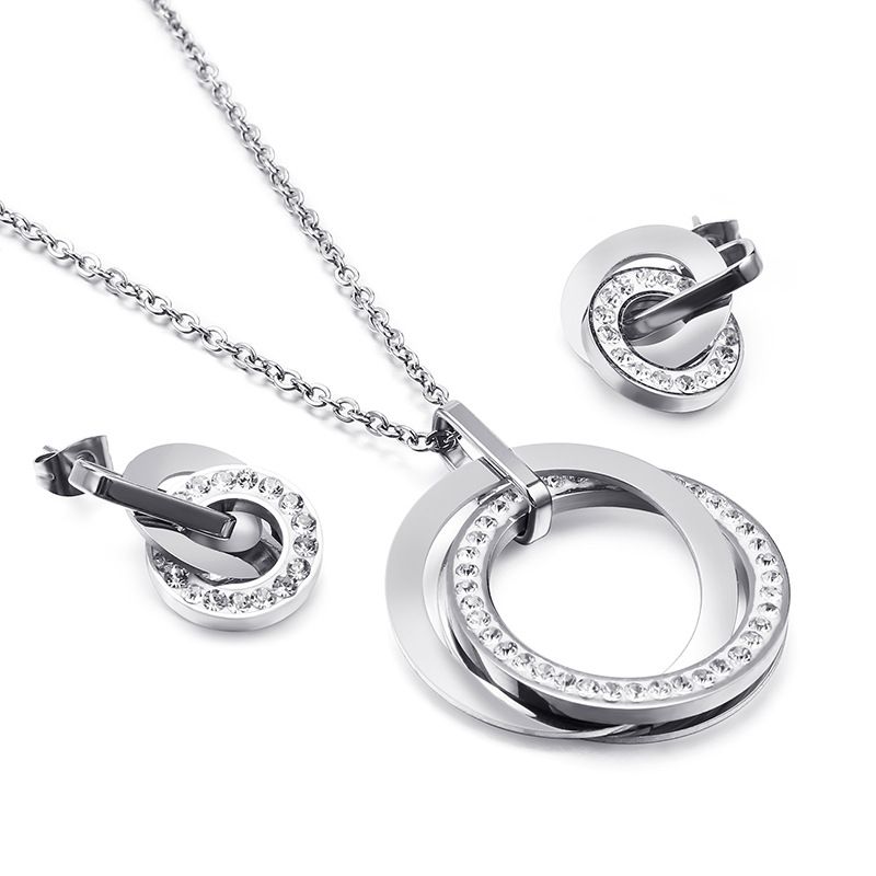 Women's Jewelry Set Stainless Steel Jewelry Double Ring Interlocking Diamond Jewelry_ipsvogv.com
