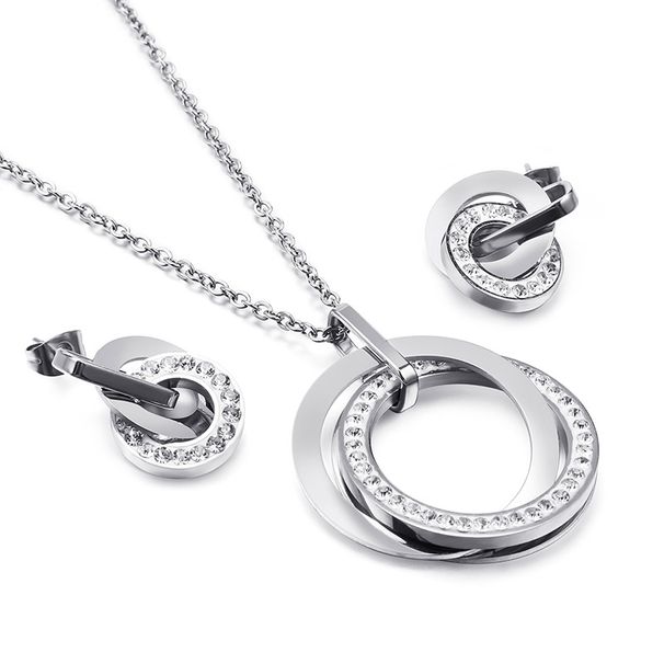 Women's Jewelry Set Stainless Steel Jewelry Double Ring Interlocking Diamond Jewelry_ipsvogv.com