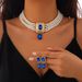 Retro square full diamond gem pearl choker necklace temperament French multi layer necklace_ipsvogv.com