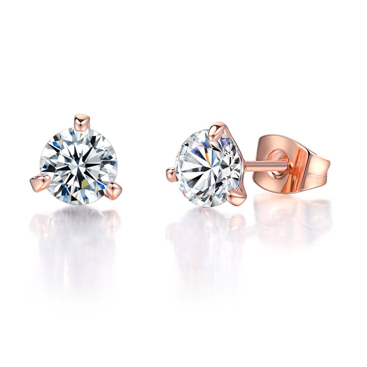 Unisex simple and fresh three claw round earrings with diamonds small earrings_ipsvogv.com