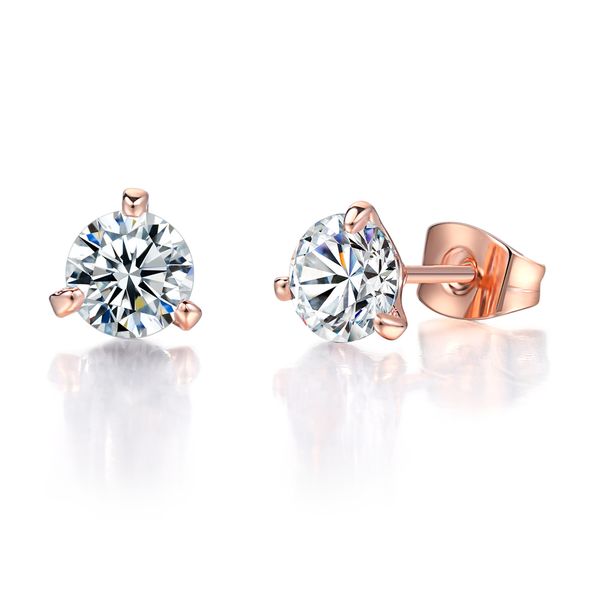 Unisex simple and fresh three claw round earrings with diamonds small earrings_ipsvogv.com