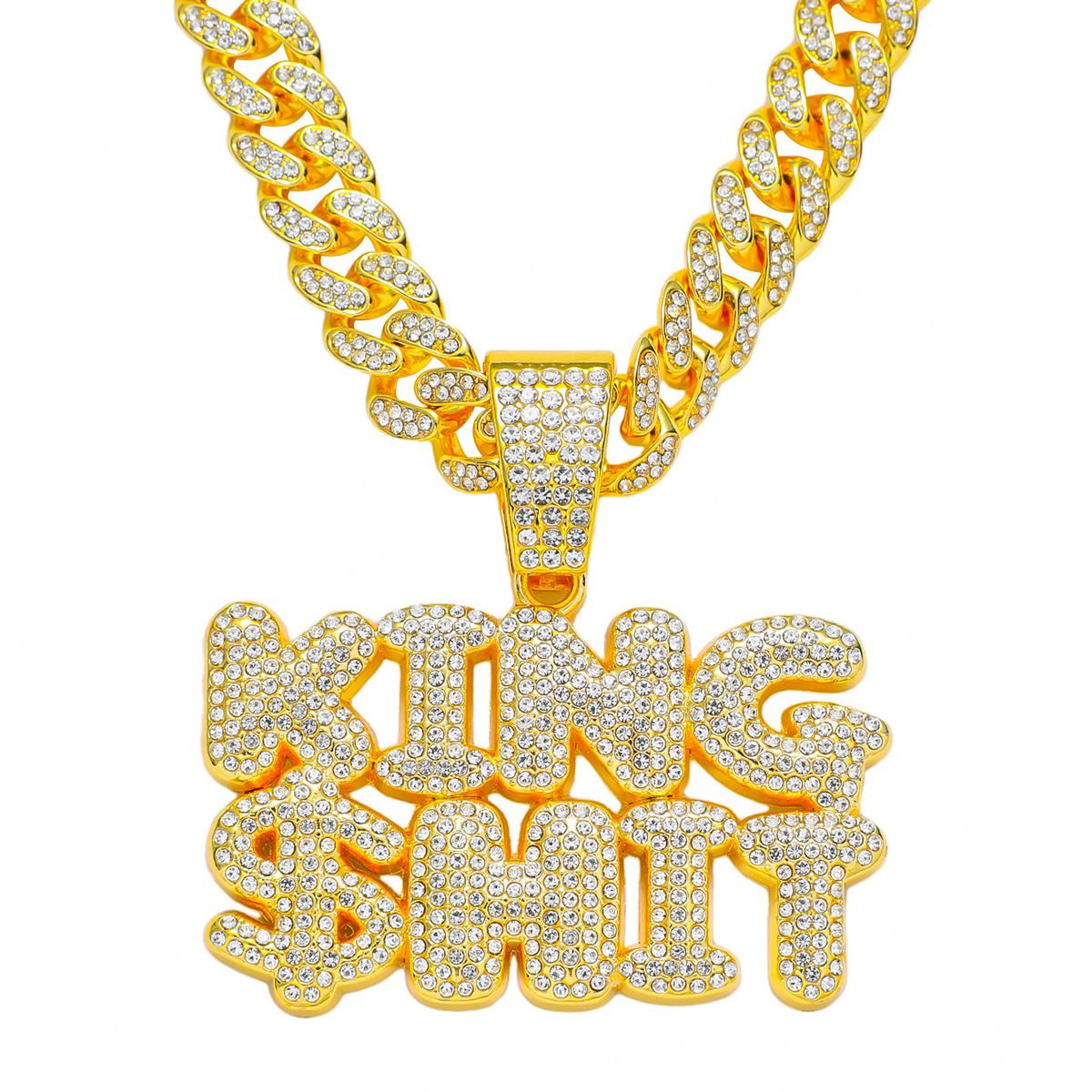 3D Diamond Double Row Letter Pendant Necklace Hip Hop Trendy Street Dance Cuban Chain_ipsvogv.com