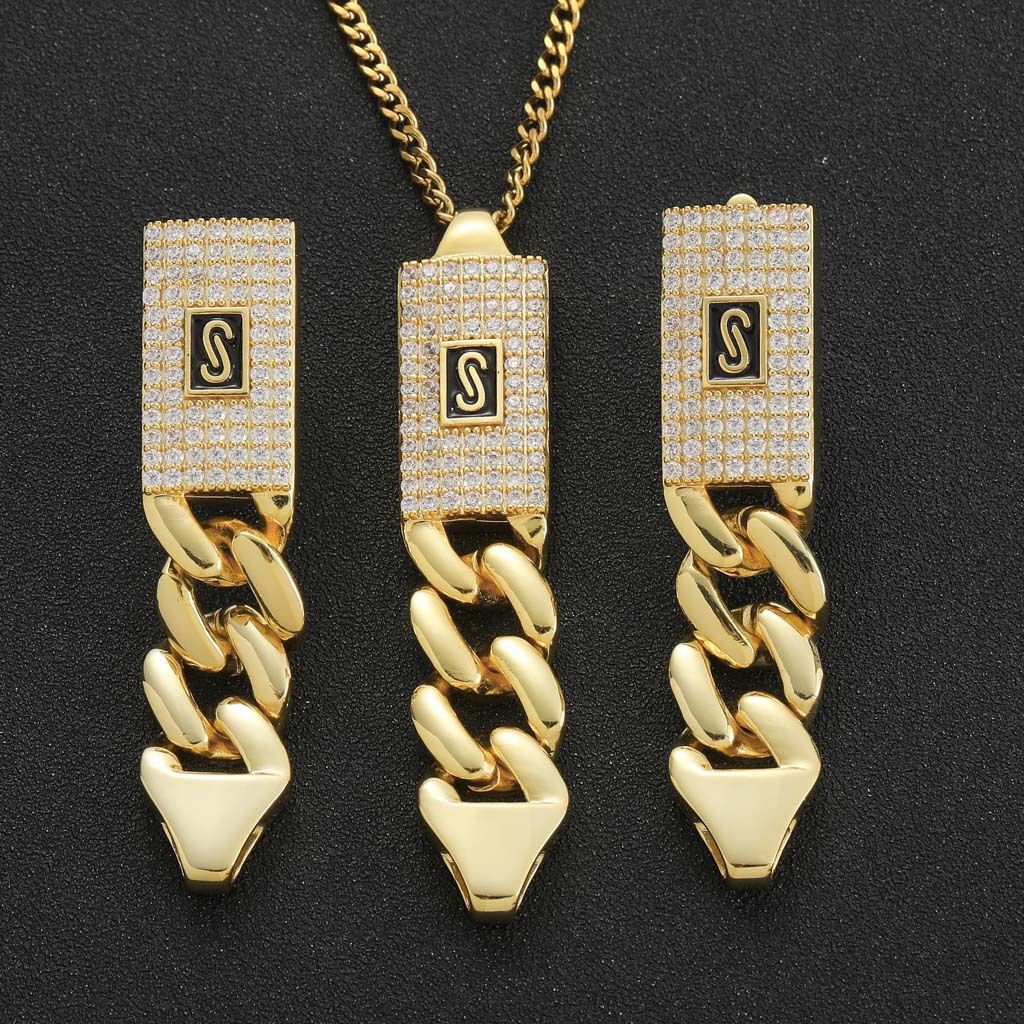 Pendants & Charms New Stainless Steel S Buckle Necklace Earrings Set Female Personality Fashion Trend Micro Inlaid Zircon Hip Hop Jewelry_ipsvogv.com