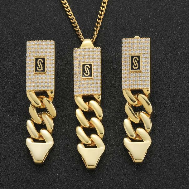 Pendants & Charms New Stainless Steel S Buckle Necklace Earrings Set Female Personality Fashion Trend Micro Inlaid Zircon Hip Hop Jewelry_ipsvogv.com