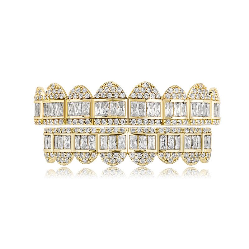 Men And Women's Jewelry Gold & Silver Hip Hop Grillz With Cubic Zirconia - 8 Tooth Snap-On Teeth Jewelry For Parties, Halloween, Festive Celebrations_ipsvogv.com