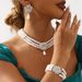 B2760 French style floral diamond embellishments with white pearl earrings, necklace, bracelet, three piece bridal_ipsvogv.com