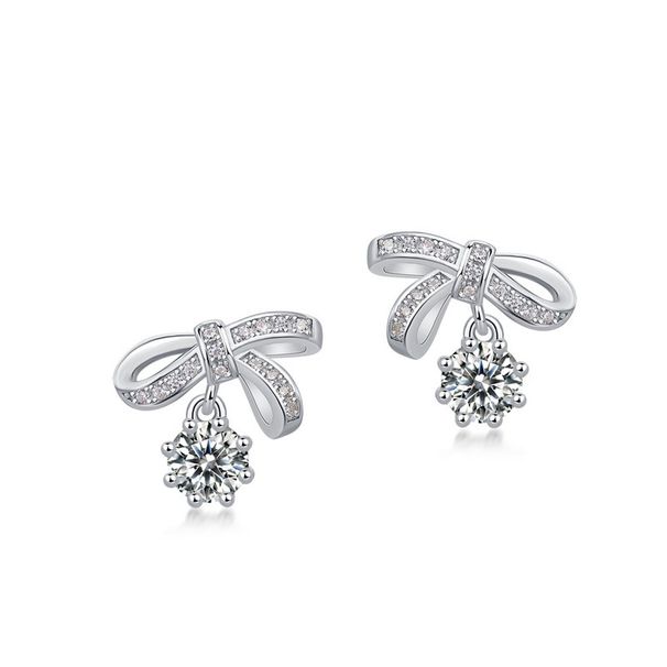 Bow Moissanite Earrings For Women S925 Silver Inlaid With Brilliant Colored Gemstone Earrings Light Luxury Fashion_ipsvogv.com
