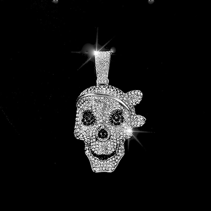 Alloy Cuban Necklace Street Decoration Chain Personalized Full Diamond Hip Hop Pirate Skull Pendant_ipsvogv.com