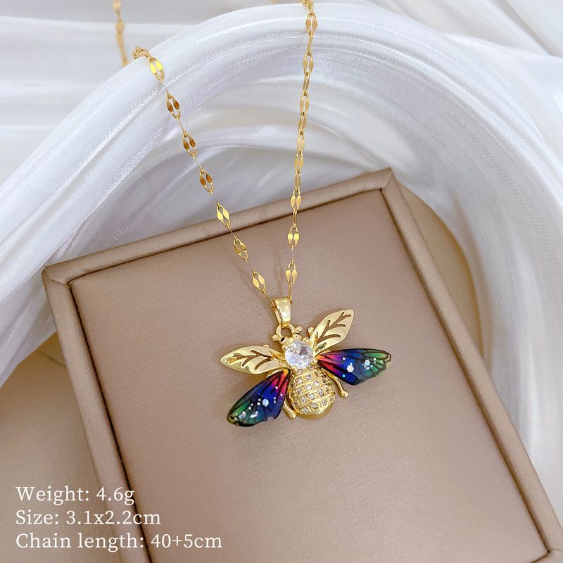 Steel 【 Titanium 】 Colorful Bee Zircon Light Luxury Temperament Gorgeous Full Diamond Necklace Women's Versatile 【 】_ipsvogv.com