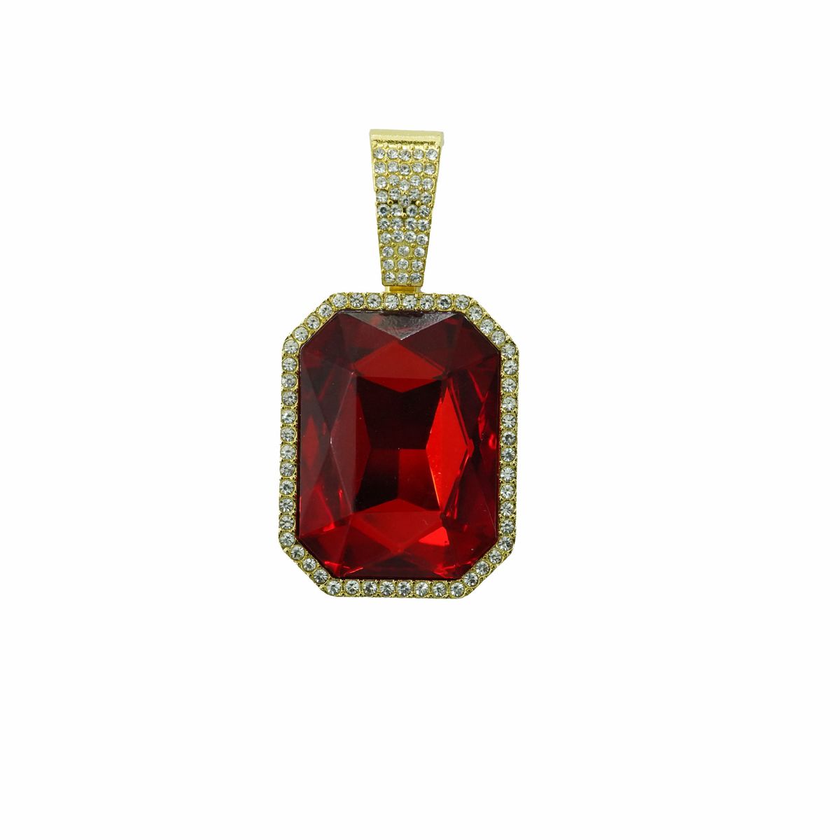 Unisex New Hot Sale Red Gem Alloy Pendant Sugar Cube Red Gem Cuban Chain Hip Hop Trend Couple Necklace_ipsvogv.com