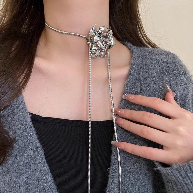 Metal Flower Adjustable Necklace, And Cool Style, Long Tassel Sweater Niche Personality, New Chain, Neck Accessory For_ipsvogv.com