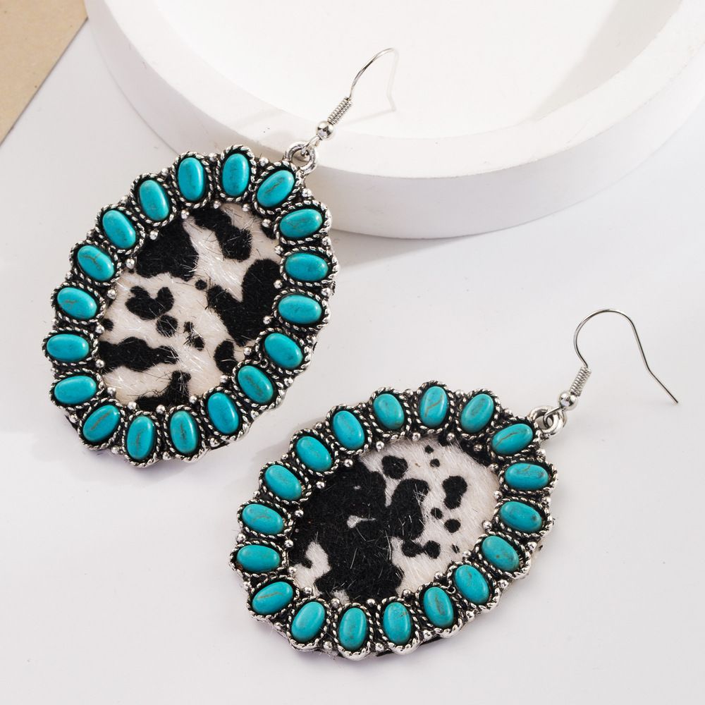 New Bohemian Leather Hot Selling Geometric Turquoise Exaggerated Earrings_ipsvogv.com