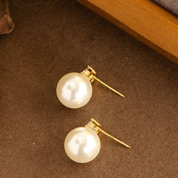 Japanese Korean Classic Fashion Diamond Inlaid Zircon Shi Jia Round Pearl With Feminine Temperament, Simple And High-end_ipsvogv.com
