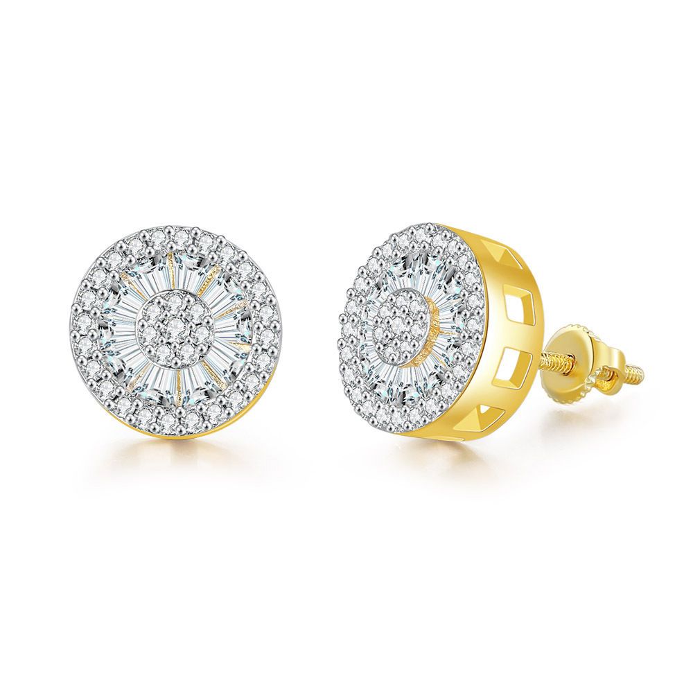 Unisex Jewelry Fashion new round full diamond hip hop earrings zircon micro inlaid threaded earrings, gold plated street fashion earrings_ipsvogv.com