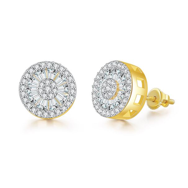 Unisex Jewelry Fashion new round full diamond hip hop earrings zircon micro inlaid threaded earrings, gold plated street fashion earrings_ipsvogv.com
