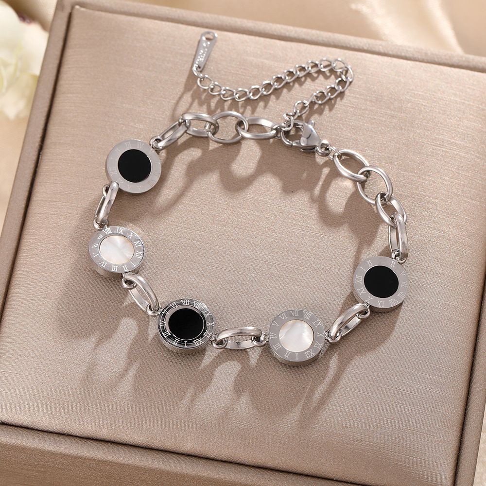Minimalist Personalized Roman Black White Titanium Steel Bracelet Women With A Sense Of Luxury, Versatile For Couples,_ipsvogv.com