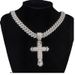 Large Cross With Inlaid Diamonds, Versatile Alloy Rhinestone Unisex Cuban Chain Necklace_ipsvogv.com