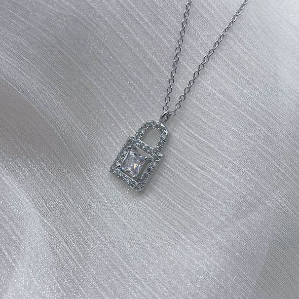 Women's Jewelry Square Diamond Small Lock Necklace Full Of Diamond Zircon Love Clavicle Chain Fashion Temperament Versatile Necklace_ipsvogv.com