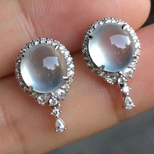 Cao Shi's High-end Egg Noodle White Moonlight Simulation Geometric Droplet Shaped Earrings, Temperament_ipsvogv.com
