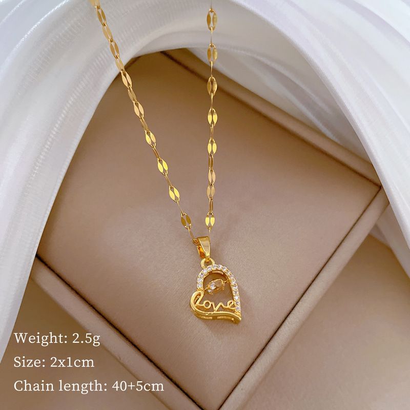 【 Titanium Steel 】 Love Heart, Agile, Light Luxury Temperament, Gorgeous Full Diamond Necklace, Women's Versatile_ipsvogv.com
