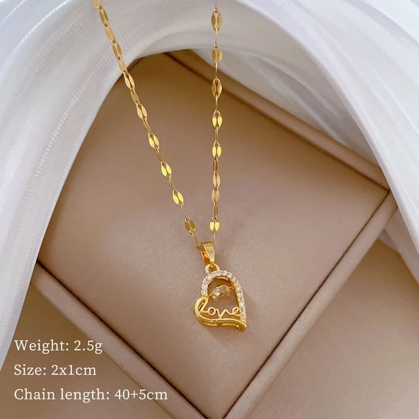 【 Titanium Steel 】 Love Heart, Agile, Light Luxury Temperament, Gorgeous Full Diamond Necklace, Women's Versatile_ipsvogv.com