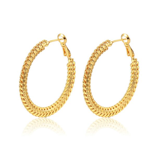 Women's Jewelry Gold Popular Exaggerated Round Braided Wheat Ear S925 Silver Needle Earrings Copper Plated K Gold Hip Hop Large Earrings_ipsvogv.com