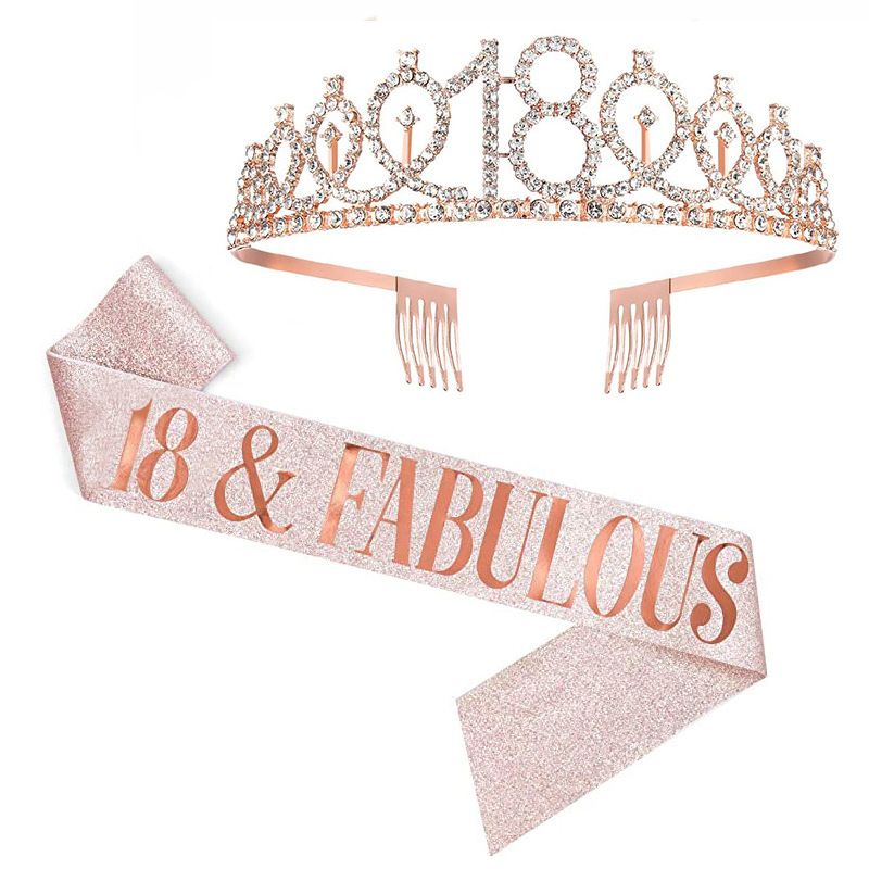 Number 50 21 13 Birthday Crown Etiquette Belt Set Girls Rhinestone Headband Belt Queen Party Supplies_ipsvogv.com