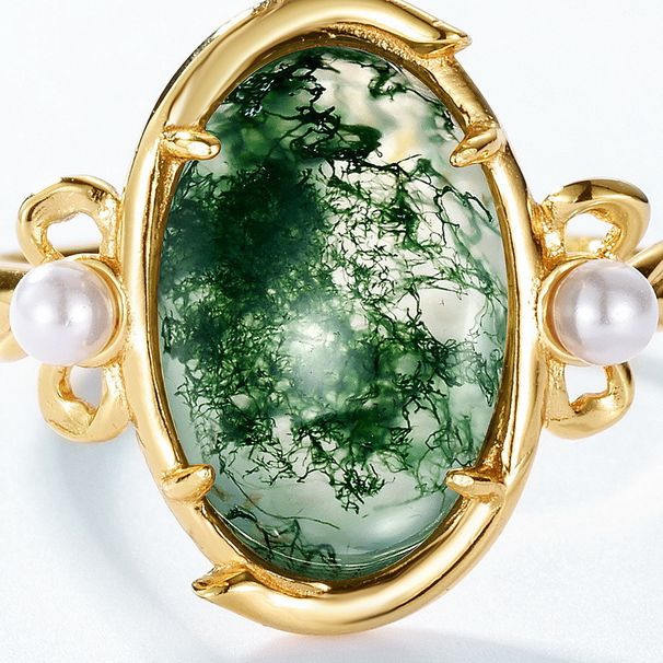 special Supply Of Atmospheric Light Luxury Natural Water Grass Agate Ring Female S925 Silver Inlaid Green Moss Stone Index Finger Ring Customization_ipsvogv.com