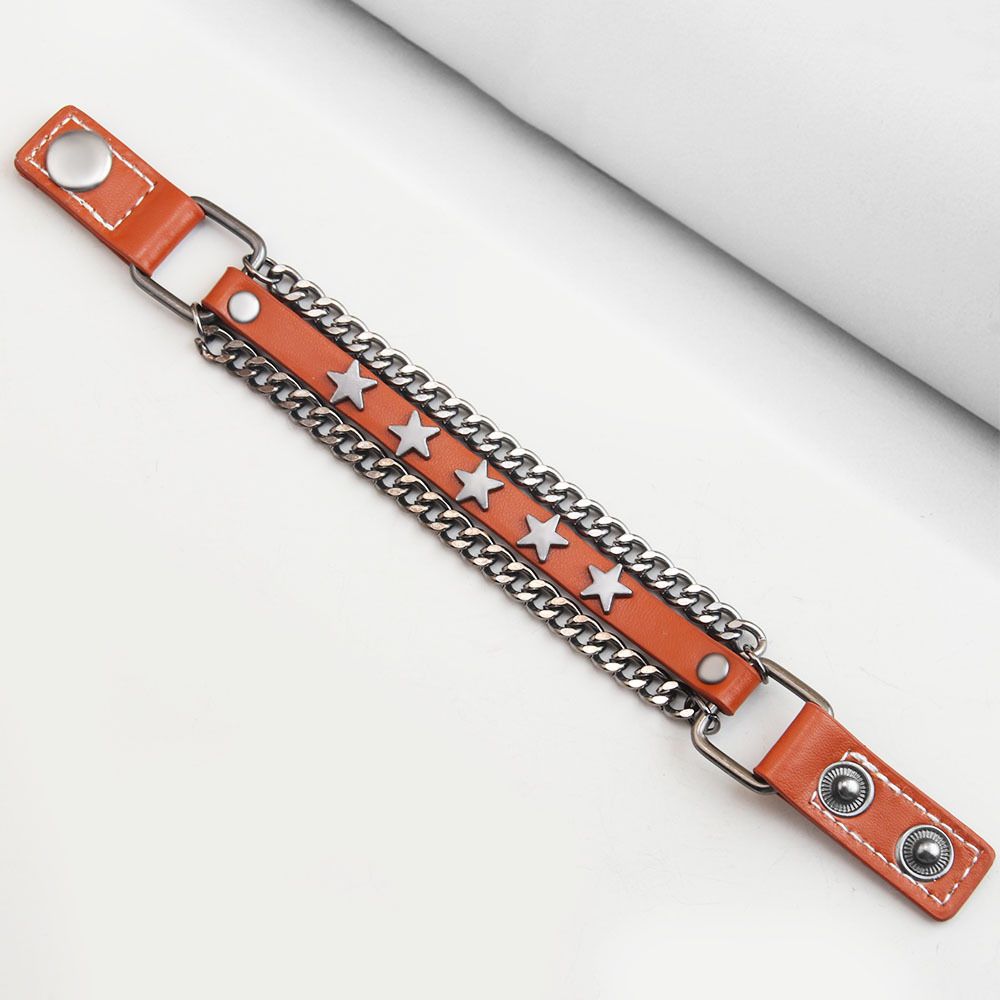 Men's Jewelry Punk Denim Accessories Five Pointed Star Chain Cowhide Men's Trendy Bracelet_ipsvogv.com