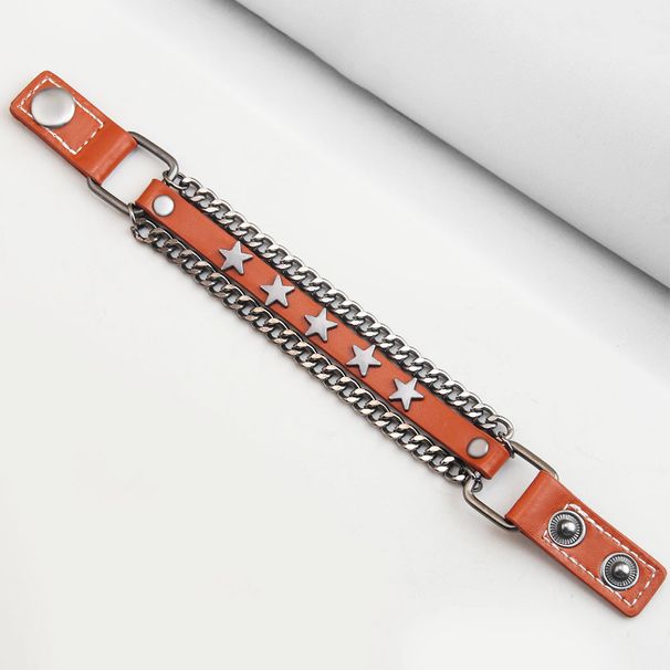 Men's Jewelry Punk Denim Accessories Five Pointed Star Chain Cowhide Men's Trendy Bracelet_ipsvogv.com