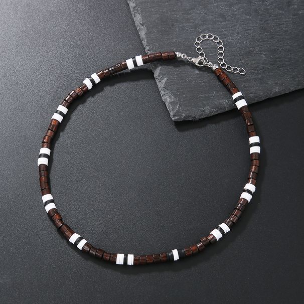 Bohemian Style Soft Clay Pieces Spliced With Wood Pieces Men's Necklace Versatile Black And White Spliced Soft Clay Necklace_ipsvogv.com