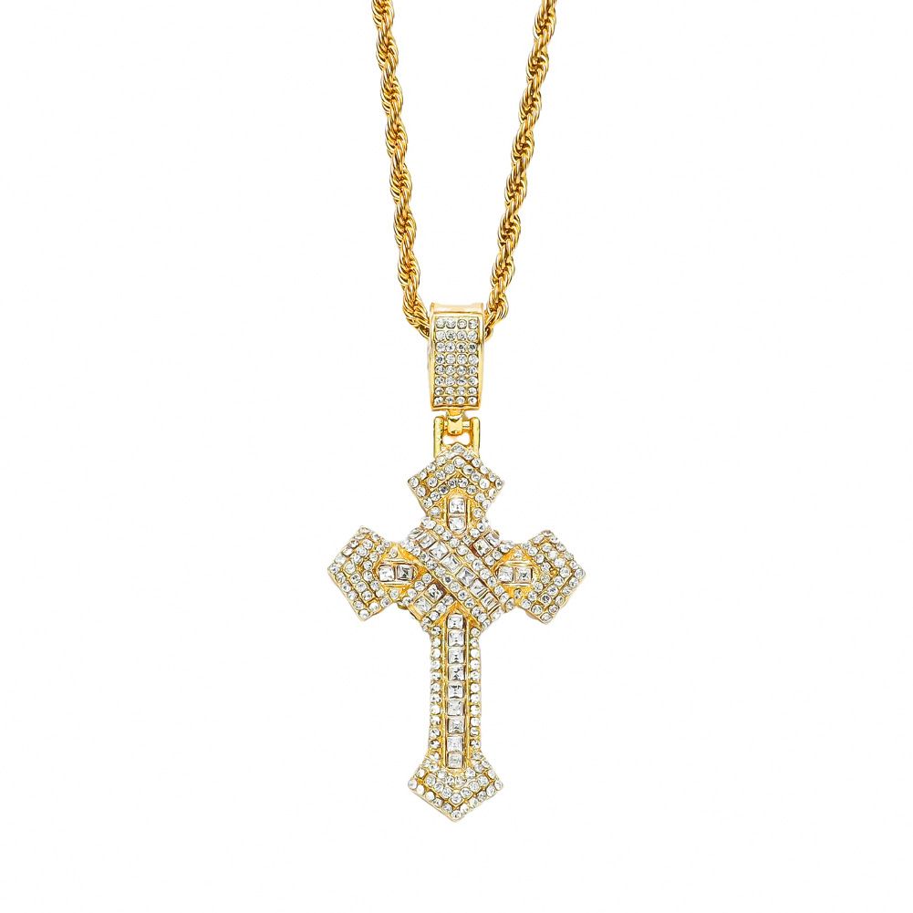 Hip Hop 3D Full Diamond Personalized Nightclub Trendy Cross Pendant Necklace_ipsvogv.com