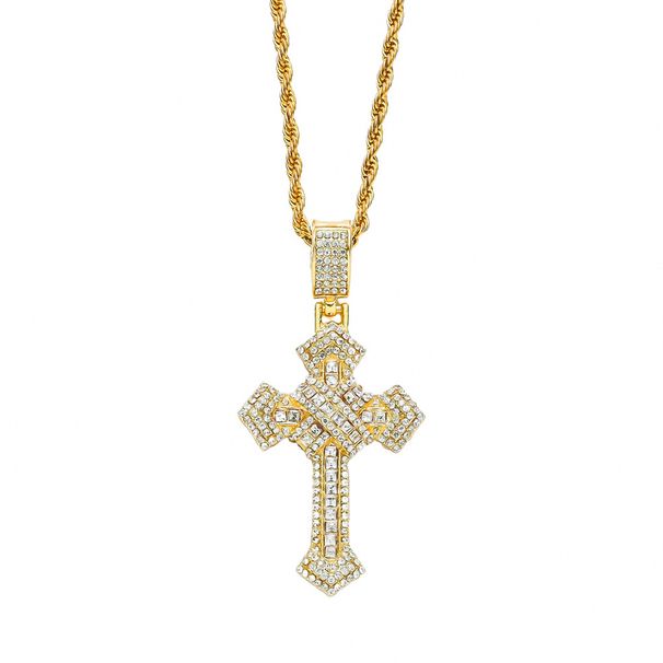 Hip Hop 3D Full Diamond Personalized Nightclub Trendy Cross Pendant Necklace_ipsvogv.com