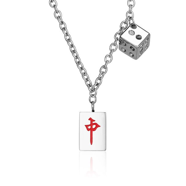 New trendy national style mahjong dice titanium steel neutral cold men and women necklace niche trendy wear pendant accessories_ipsvogv.com