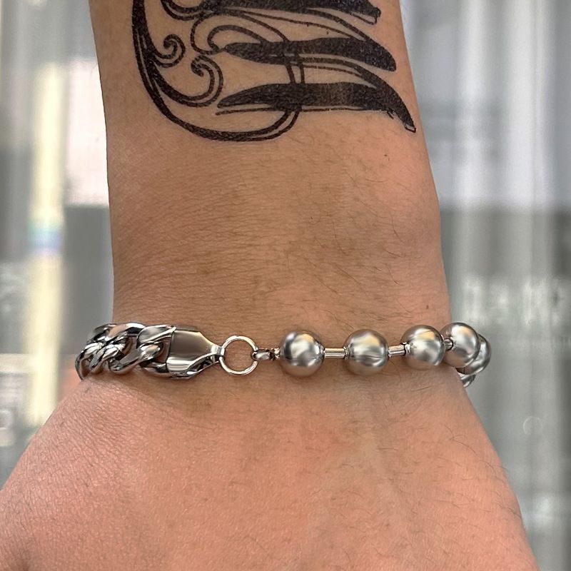 Trendy INS Style Cuban Chain Men's Dominant High-end Jewelry Titanium Steel Bead Bracelet_ipsvogv.com