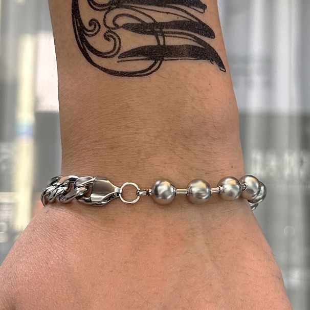 Trendy INS Style Cuban Chain Men's Dominant High-end Jewelry Titanium Steel Bead Bracelet_ipsvogv.com