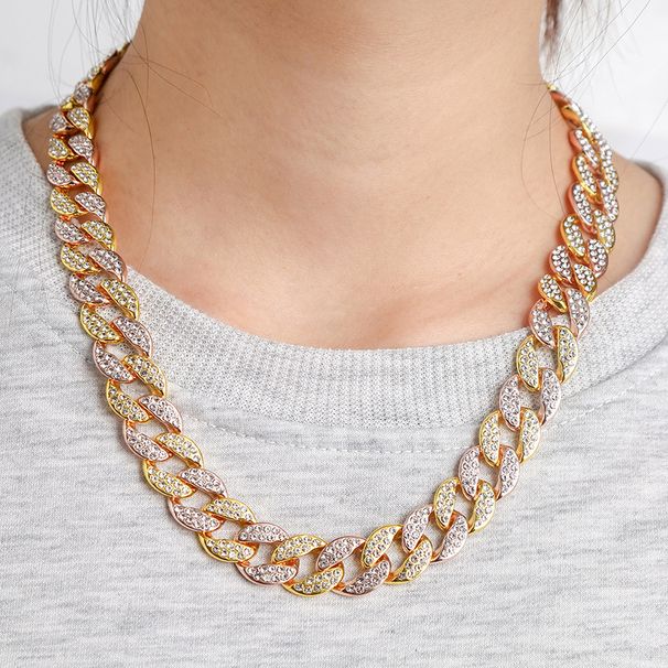 Color Blocking Splicing Seven Color Cuban Chain Unisex Rap Hip-hop Collarbone Necklace Ins_ipsvogv.com